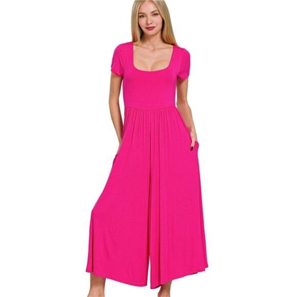 Zenana Double Layered Short Sleeve Jumpsuits - Picture 1 of 3